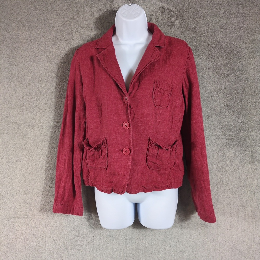 Sundance Red 100% Linen Button Front Blazer Jacket Womens Size 10